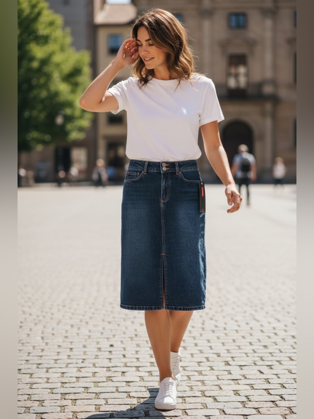 Plastic Denim Knee-Length Skirt | NWT